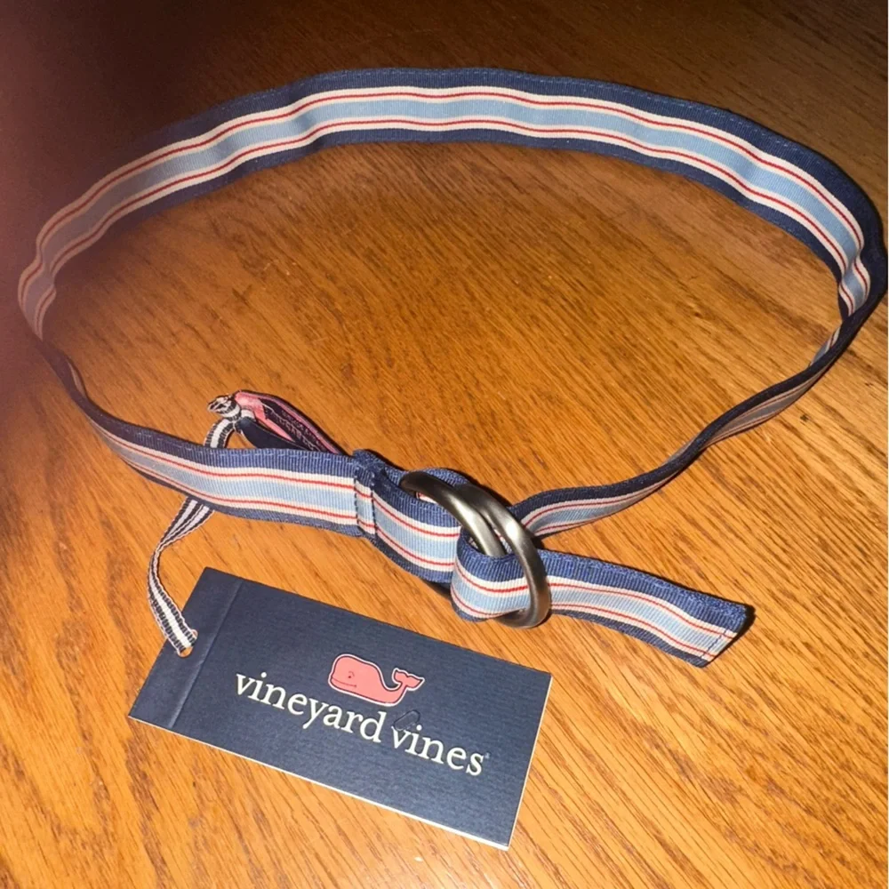 NWT VINEYARD VINES Kid's Belt Moonshine Blue Menemsha Stripe D Ring Size Large